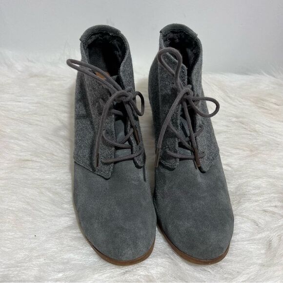 Toms Lunata‎ Grey Suede Block Heeled Lace-Up Booties -- 8.5 - Picture 5 of 13